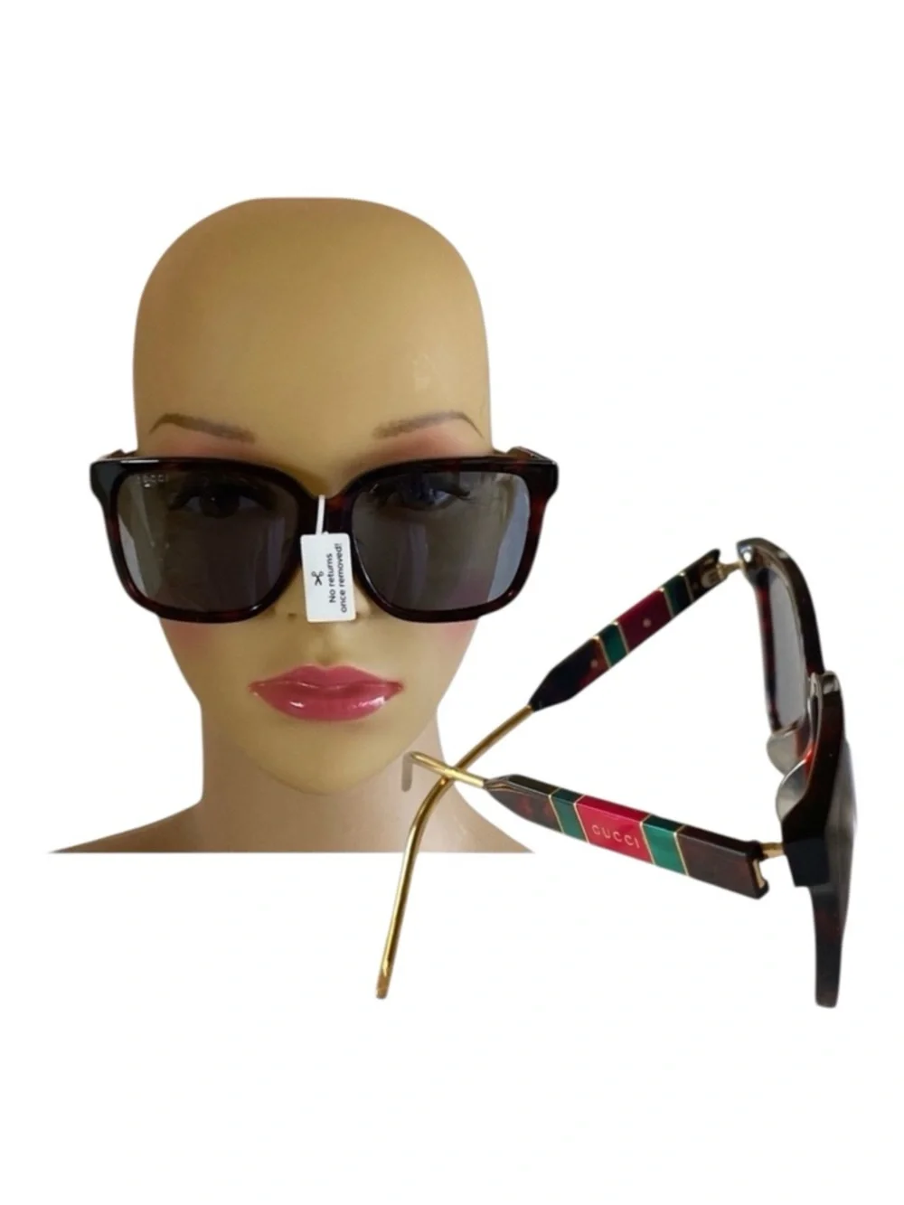 GUCCI Oversized Square Sunglasses Black Tortoise Shell Pearlescent Luxury NWT